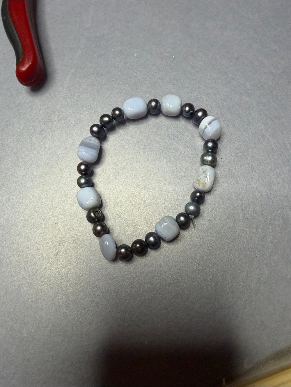Blue Lace Agate and Pearl Beaded Stretch Bracelet - Women Jewelry